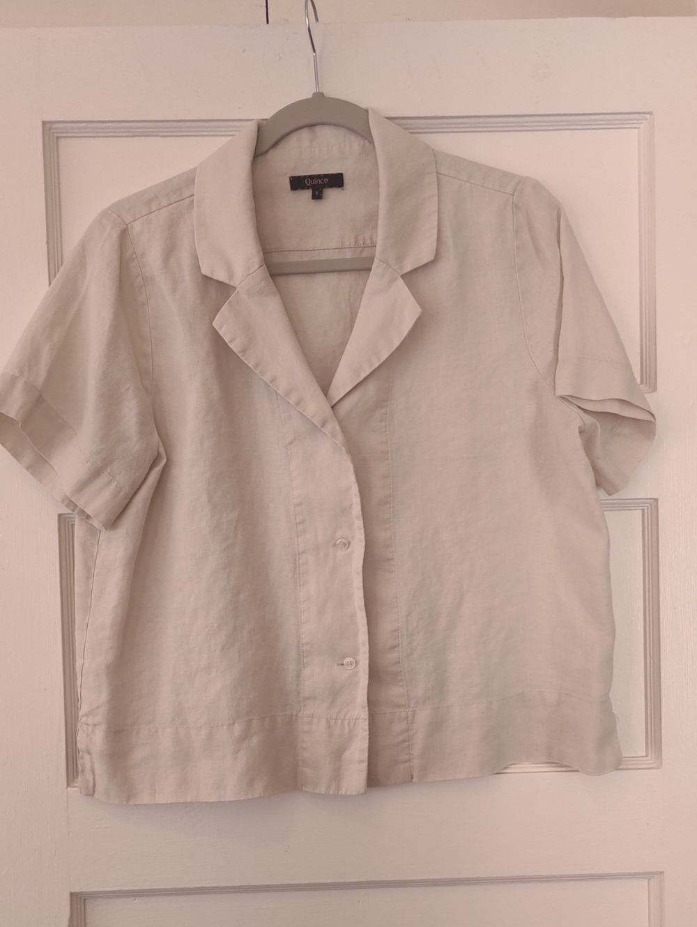 Quince Oatmeal Short-Sleeve Linen Button Front Shirt.  Small NWOT